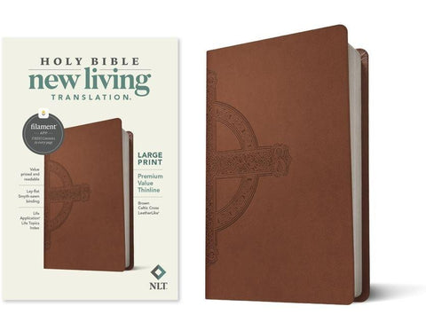 NLT Large Print Premium Value Thinline Bible, Filament Enabled (Leatherlike, Brown Celtic Cross)