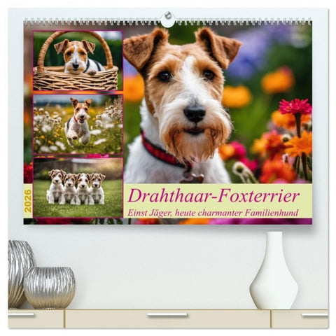 Drahthaar-Foxterrier (hochwertiger Premium Wandkalender 2026 DIN A2 quer), Kunstdruck in Hochglanz
