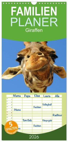 Familienplaner 2026 - Giraffen mit 5 Spalten (Wandkalender, 21 x 45 cm) CALVENDO