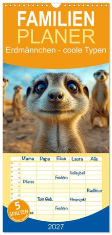Familienplaner 2027 - Erdmännchen - coole Typen mit 5 Spalten (Wandkalender, 21 x 45 cm) CALVENDO