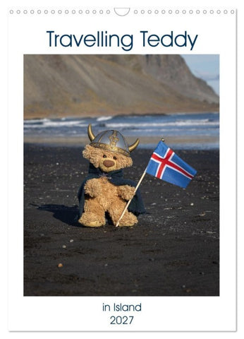 Travelling Teddy in Island (Wandkalender 2027 DIN A3 hoch), CALVENDO Monatskalender