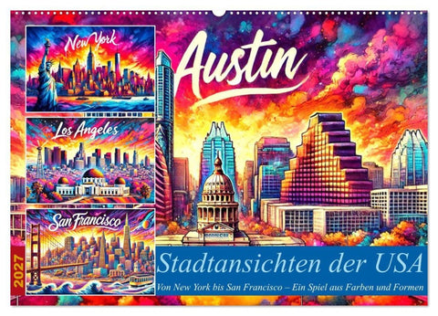 Stadtansichten der USA in Tusche (Wandkalender 2027 DIN A2 quer), CALVENDO Monatskalender