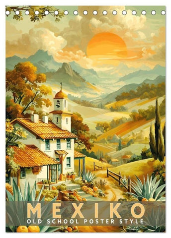 Mexiko - Old School Poster Style (Tischkalender 2027 DIN A5 hoch), CALVENDO Monatskalender