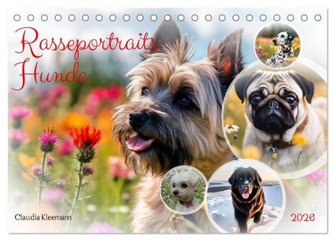 Rasseportraits - Hunde (Tischkalender 2026 DIN A5 quer), CALVENDO Monatskalender