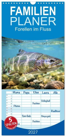 Familienplaner 2027 - Forellen im Fluss mit 5 Spalten (Wandkalender, 21 x 45 cm) CALVENDO