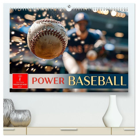Power Baseball (hochwertiger Premium Wandkalender 2027 DIN A2 quer), Kunstdruck in Hochglanz