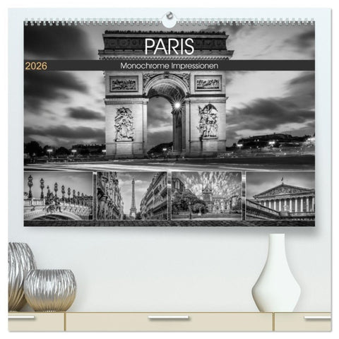 PARIS Monochrome Impressionen (hochwertiger Premium Wandkalender 2026 DIN A2 quer), Kunstdruck in Hochglanz