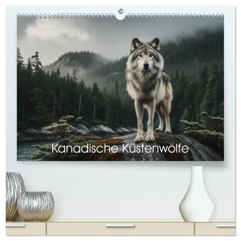 Kanadische Küstenwölfe (hochwertiger Premium Wandkalender 2026 DIN A2 quer), Kunstdruck in Hochglanz