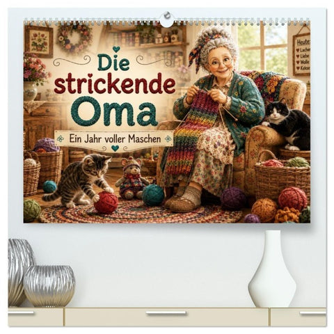 Die strickende Oma (hochwertiger Premium Wandkalender 2027 DIN A2 quer), Kunstdruck in Hochglanz