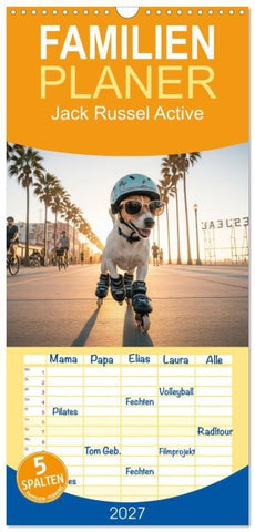 Familienplaner 2027 - Jack Russel Active mit 5 Spalten (Wandkalender, 21 x 45 cm) CALVENDO