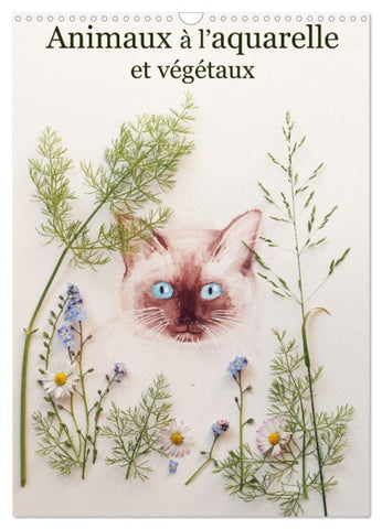 Animaux à l'aquarelle et végétaux (Calendrier mural 2026 DIN A3 horizontal), CALVENDO calendrier mensuel