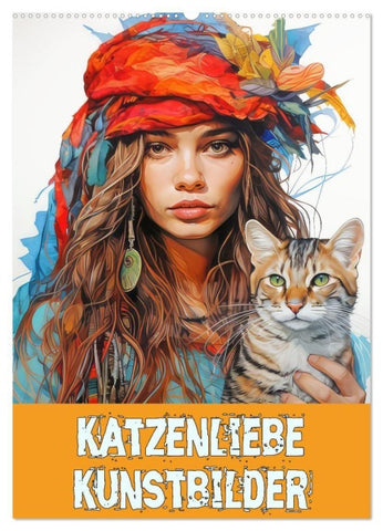 Katzenliebe Kunstbilder (Wandkalender 2027 DIN A2 hoch), CALVENDO Monatskalender