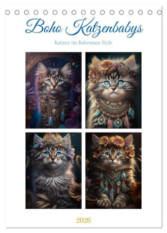 Boho Katzenbabys (Tischkalender 2026 DIN A5 hoch), CALVENDO Monatskalender