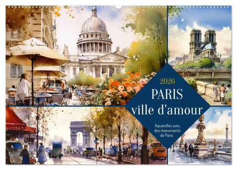 Paris, ville d'amour (Calendrier mural 2026 DIN A2 vertical), CALVENDO calendrier mensuel