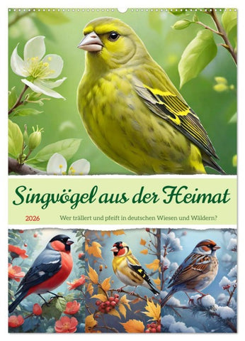 Singvögel aus der Heimat (Wandkalender 2026 DIN A2 hoch), CALVENDO Monatskalender