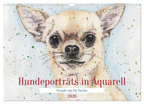 Hundeporträts in Aquarell (Wandkalender 2026 DIN A3 quer), CALVENDO Monatskalender