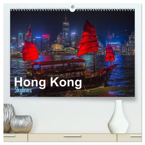 Hong Kong - Skylines (hochwertiger Premium Wandkalender 2027 DIN A2 quer), Kunstdruck in Hochglanz