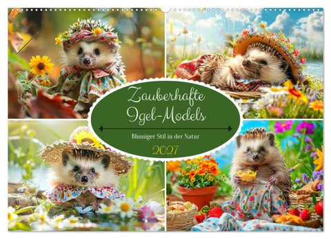 Zauberhafte Igel-Models. Blumiger Stil in der Natur (Wandkalender 2027 DIN A2 quer), CALVENDO Monatskalender
