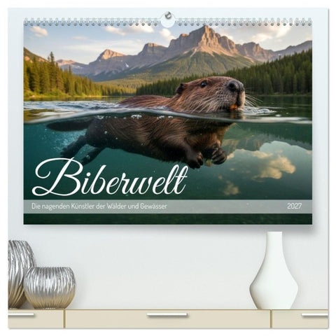 Biberwelt (hochwertiger Premium Wandkalender 2027 DIN A2 quer), Kunstdruck in Hochglanz
