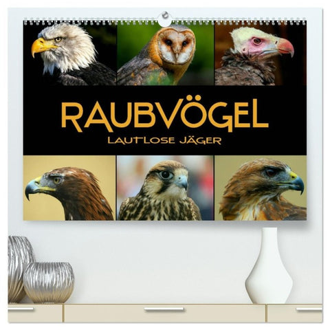 Raubvögel - lautlose Jäger (hochwertiger Premium Wandkalender 2027 DIN A2 quer), Kunstdruck in Hochglanz