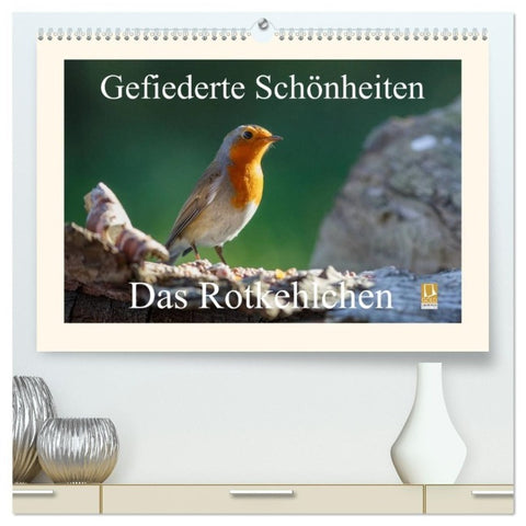 Gefiederte Schönheiten - Das Rotkehlchen (hochwertiger Premium Wandkalender 2027 DIN A2 quer), Kunstdruck in Hochglanz