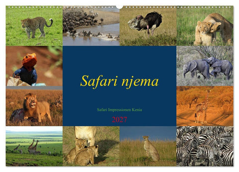 Safari njema - Safari Impressionen Kenia (Wandkalender 2027 DIN A2 quer), CALVENDO Monatskalender