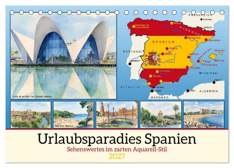 Urlaubsparadies Spanien (Tischkalender 2027 DIN A5 quer), CALVENDO Monatskalender
