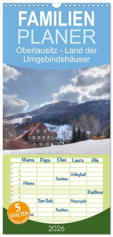 Familienplaner 2026 - Oberlausitz - Land der Umgebindehäuser mit 5 Spalten (Wandkalender, 21 x 45 cm) CALVENDO