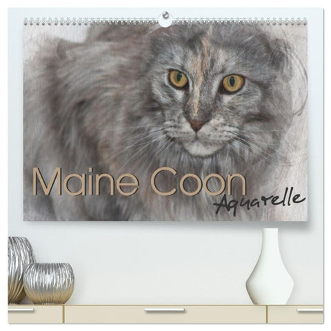 Maine Coon Aquarelle (hochwertiger Premium Wandkalender 2027 DIN A2 quer), Kunstdruck in Hochglanz