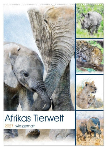 Afrikas Tierwelt - wie gemalt (Wandkalender 2027 DIN A2 hoch), CALVENDO Monatskalender