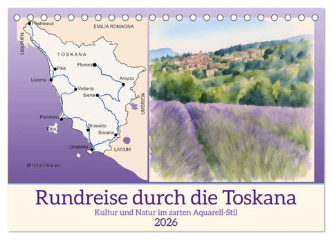 Rundreise durch die Toskana (Tischkalender 2026 DIN A5 quer), CALVENDO Monatskalender