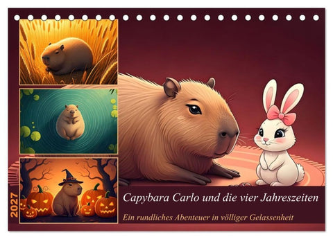 Capybara Carlo und die vier Jahreszeiten (Tischkalender 2027 DIN A5 quer), CALVENDO Monatskalender