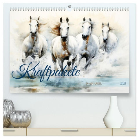 Kraftpakete in Aquarell (hochwertiger Premium Wandkalender 2027 DIN A2 quer), Kunstdruck in Hochglanz
