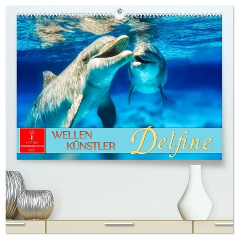 Delfine - Wellen Künstler (hochwertiger Premium Wandkalender 2027 DIN A2 quer), Kunstdruck in Hochglanz