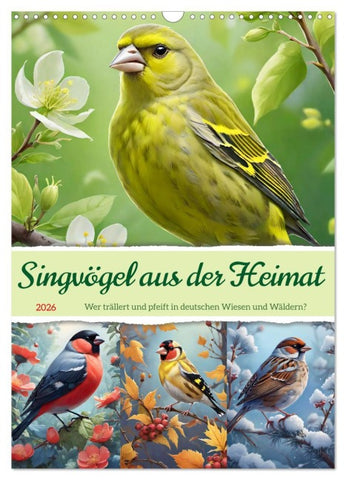 Singvögel aus der Heimat (Wandkalender 2026 DIN A3 hoch), CALVENDO Monatskalender