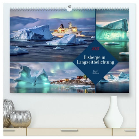 Eisberge in Langzeitbelichtung (hochwertiger Premium Wandkalender 2027 DIN A2 quer), Kunstdruck in Hochglanz
