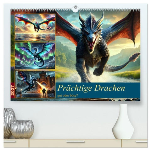 Prächtige Drachen, gut oder böse? (hochwertiger Premium Wandkalender 2027 DIN A2 quer), Kunstdruck in Hochglanz