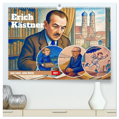 Erich Kästner (hochwertiger Premium Wandkalender 2027 DIN A2 quer), Kunstdruck in Hochglanz