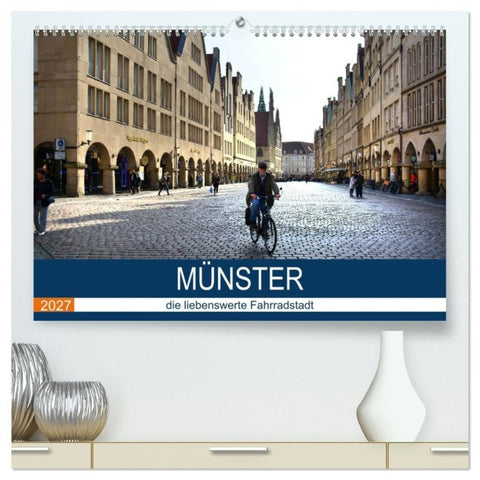 Münster - die liebenswerte Fahrradstadt (hochwertiger Premium Wandkalender 2027 DIN A2 quer), Kunstdruck in Hochglanz