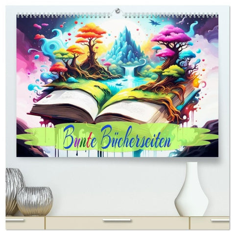 Bunte Bücherseiten (hochwertiger Premium Wandkalender 2027 DIN A2 quer), Kunstdruck in Hochglanz