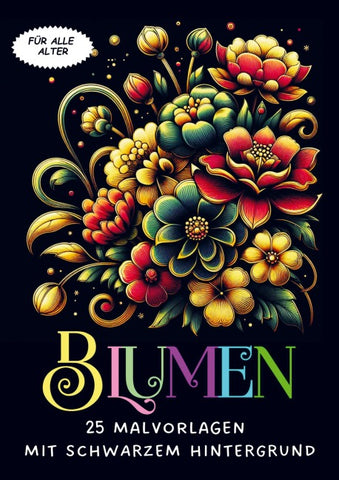 Malvorlagen mit schwarzem Hintergrund - Blumen