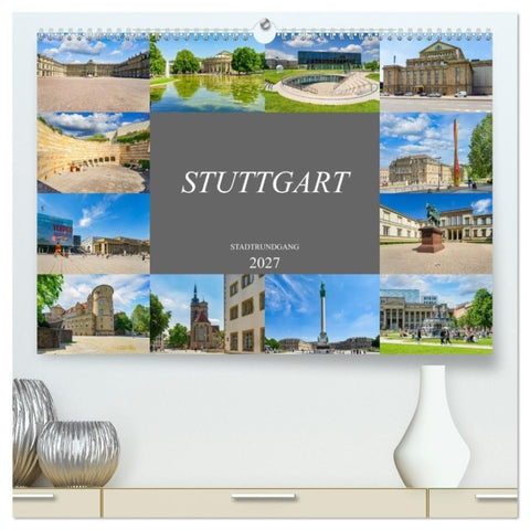 Stuttgart Stadtrundgang (hochwertiger Premium Wandkalender 2027 DIN A2 quer), Kunstdruck in Hochglanz