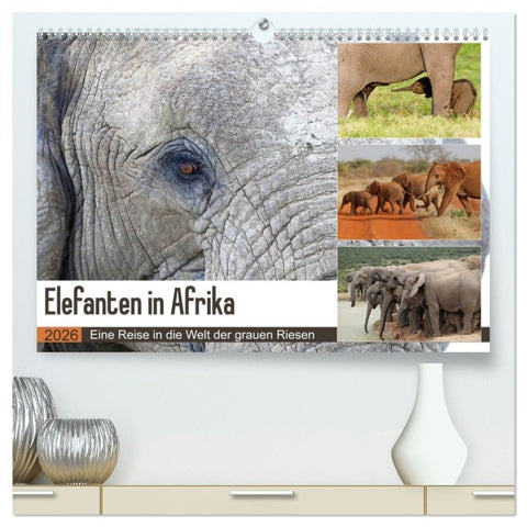 Elefanten in Afrika (hochwertiger Premium Wandkalender 2026 DIN A2 quer), Kunstdruck in Hochglanz