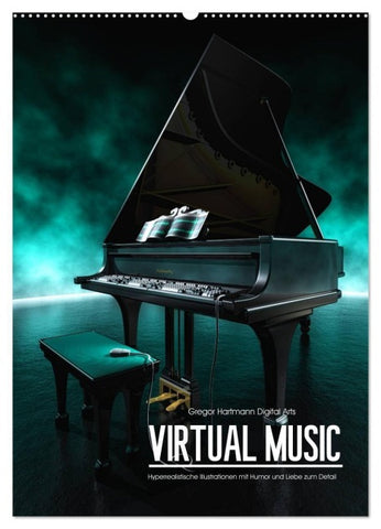 VIRTUAL MUSIC - Musikinstrumente in Hyperrealistischen Illustrationen (Wandkalender 2027 DIN A2 hoch), CALVENDO Monatskalender