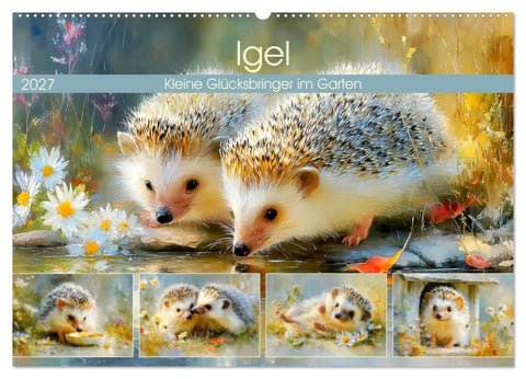 Igel. Kleine Glücksbringer im Garten (Wandkalender 2027 DIN A2 quer), CALVENDO Monatskalender