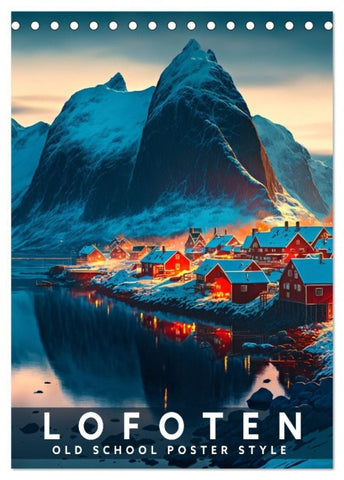 Lofoten - Old School Poster Style (Tischkalender 2027 DIN A5 hoch), CALVENDO Monatskalender
