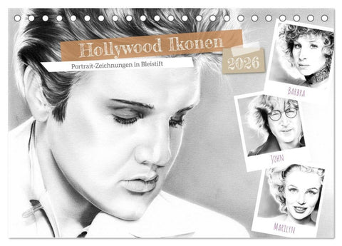 Hollywood Ikonen in Bleistift (Tischkalender 2026 DIN A5 quer), CALVENDO Monatskalender