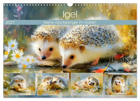 Igel. Kleine Glücksbringer im Garten (Wandkalender 2027 DIN A3 quer), CALVENDO Monatskalender