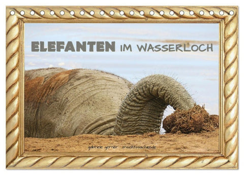 Elefanten im Wasserloch (Tischkalender 2027 DIN A5 quer), CALVENDO Monatskalender