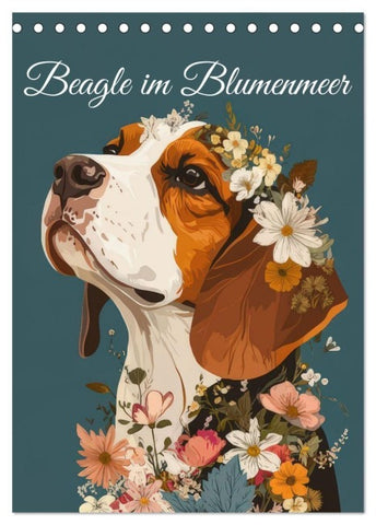 Beagle im Blumenmeer (Tischkalender 2026 DIN A5 hoch), CALVENDO Monatskalender